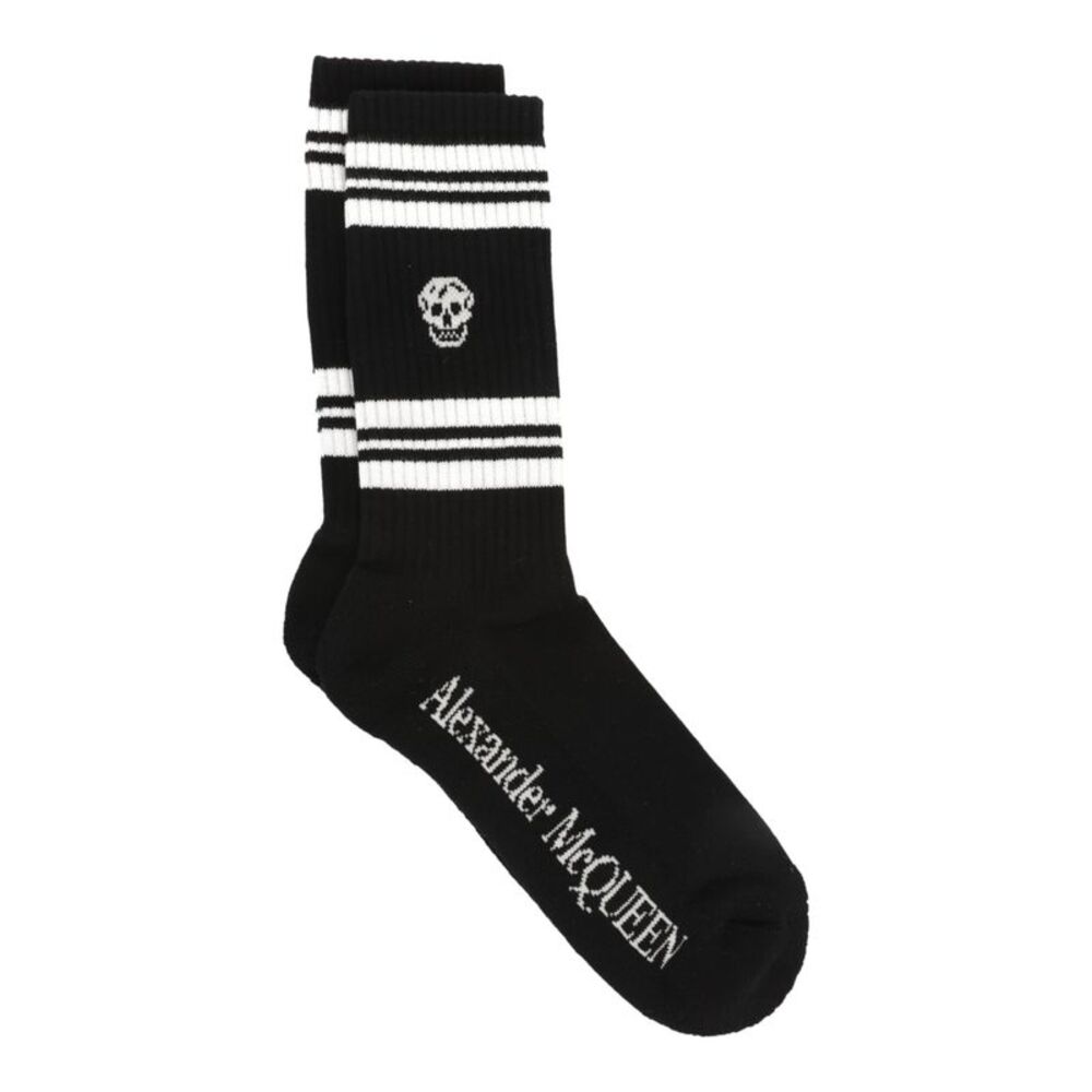 Alexander McQueen Striped Skull Logo Socks Multi Mens
